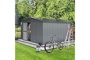 UBGO 11x12.5ft Shed,Outdoor Large Shed with Galvanized Steel Frame&Windows,Metal Storage Shed,Waterproof Garden Shed Utility Tool Storage Room with Lockable Door for Backyard Patio Lawn(Dark Gray)