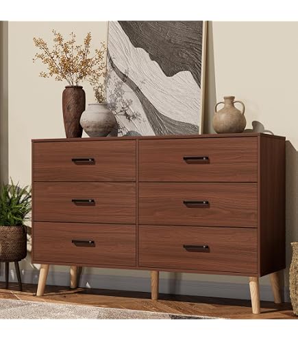 Amazon.com: BERRY NEST Walnut Dresser for Bedroom, 6 Drawer Brown Wood  Dresser with Modern Storage Organizer, Wide Chest of Drawers for Closet,  Clothes, Living Room : Home & Kitchen
