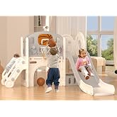 XJD 8 in 1 Toddler Slide Set, Kids Slide for Toddlers Age 1-3 | Toddler Outdoor PlaySet with Basketball Hoop and Ball,Outdoor Indoor Playground for Toddlers
