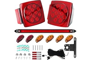 Lcrslitx LED Trailer Light Kit, IP67 Submersible Trailer Lights 12V DOT, Stop/Tail/Turn Boat Trailer Lights with 13.7" ID Bar, 6 Marker Lights, 25 ft Protective Wiring Harness, License Plate Bracket