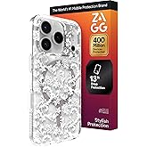 ZAGG Milan Snap Case for iPhone 17 Pro - White Boho Blossom, Graphene Strengthened Phone Case with Drop Protection (13ft/4m), Textured Edges & Sparkle Design, MagSafe Charging Compatible