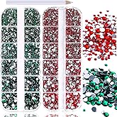 JERCLITY 3000pcs Emerald Green Rhinestones for Nails Red Rhinestones for Nails Flat Back Gems Round Crystal 6 Sizes (1.5-4mm) with Picking Pen for Crafts Clothes Shoes Jewelry