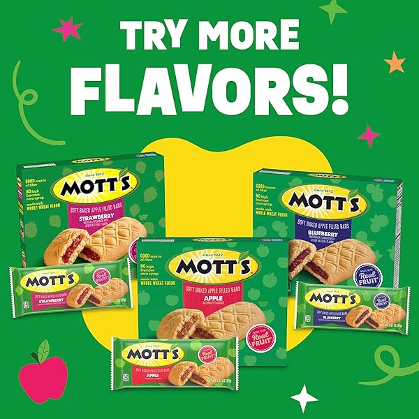 MOTT’S SOFT BAKED APPLE FILLED BARS, APPLE FLAVOR SNACKS, MADE WITH REAL FRUIT, 5 CT, 6.55 OZ