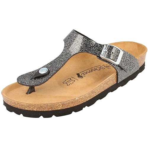 BOnova Damen Zehen-Trenner Ibiza in 14 Farben, stylische Pantolette mit Kork-Fußbett - Sandalen zum Wohlfühlen - hergestellt 