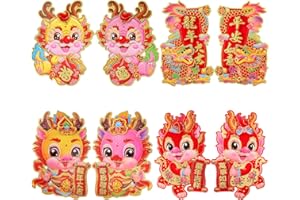 Geelin 8 Pieces Large Chinese New Year Decoration Chinese Dragon Wall Door Stickers 2024 Lunar New Year Window Clings Dragon Wall Stickers Decals for Spring Festival Home Decor(Cute)