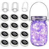 yeuago Solar Mason Jar Lid Lights 12 Pack Purple 30 LED Outdoor Decor | 30 LED Copper Wire String Light, Outdoor Garden Yard Decor, Solar Powered Auto On/Off, Regular Jar Hangers &amp; No Jars Included