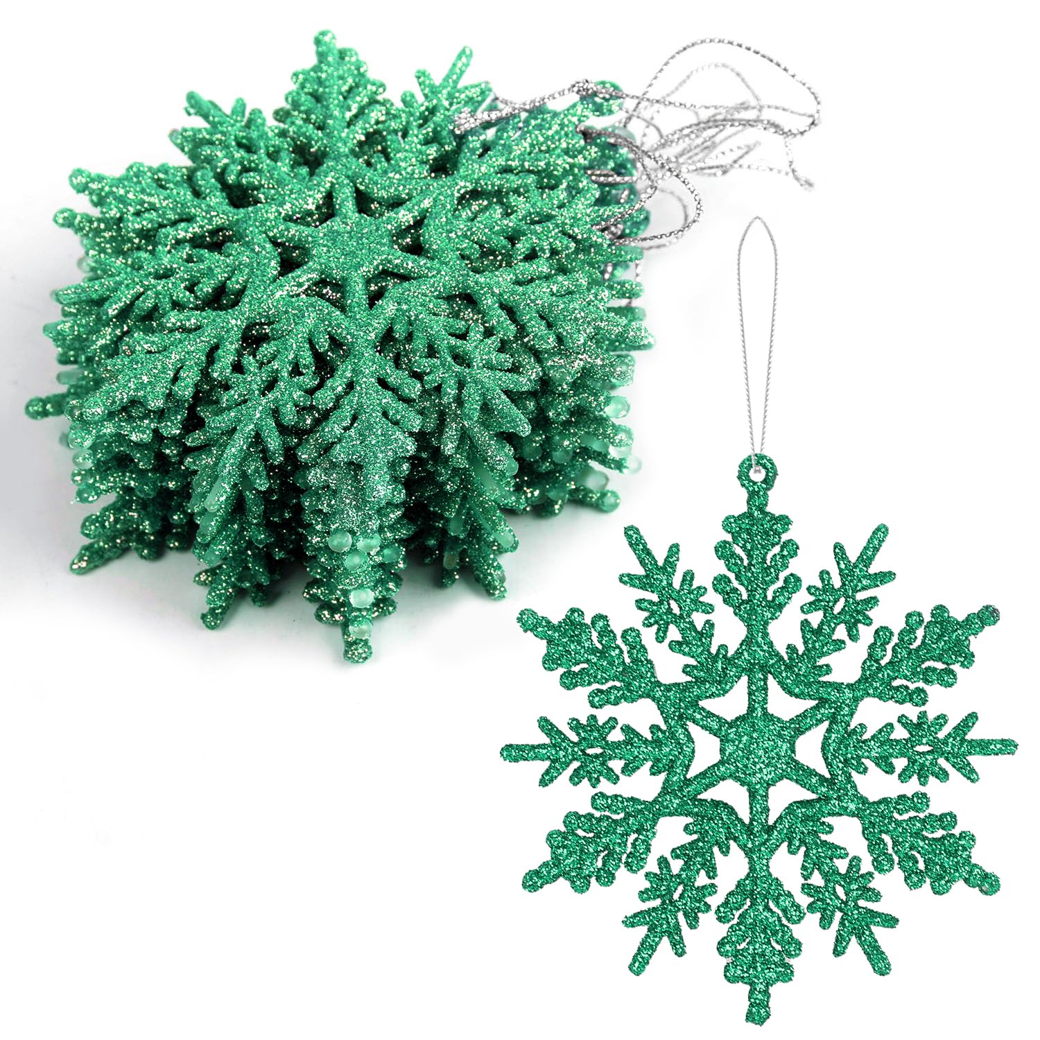 VEYLIN Christmas Glitter Snowflake, 12PCS Hanging Decorations (Green)