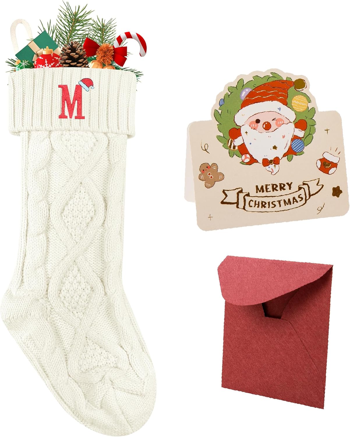 Stockings & Holders - Ulico Christmas Stockings with Initials, 18’’ Large Embroidered Monogram Knit Christmas Stocking,Xmas Stocking for Kids, Holiday and Family Stocking for Fireplace or Party Decoration White Letter M
