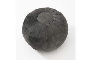 C COMFORTLAND Unstuffed Faux Leather Ottoman Pouf, Round Foot Rest Poof Ottomans, Floor Foot Stool Poufs, Bean Bag Cover with Storage for Living Room, Bedroom, Dark Grey (No Filler)