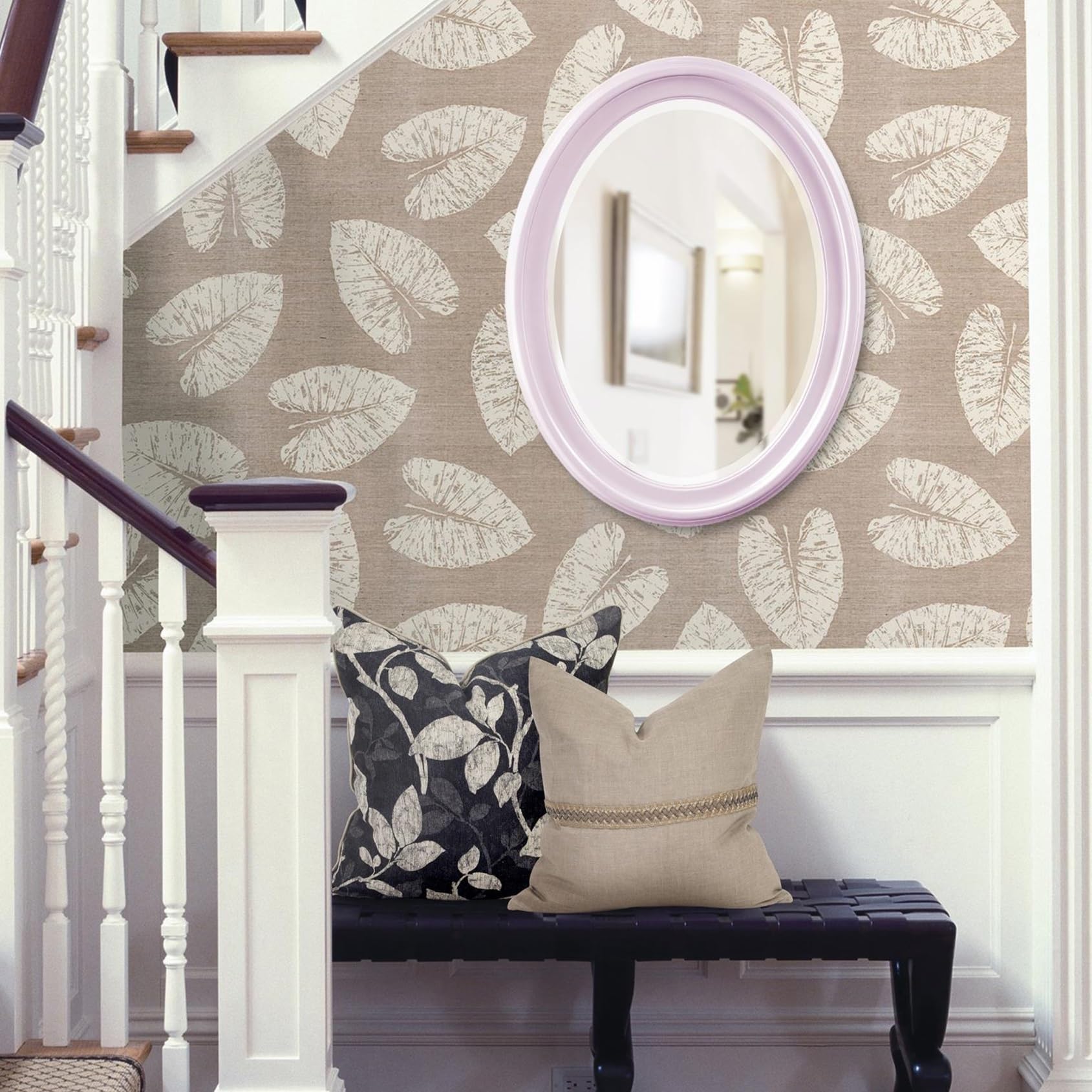 Howard Elliott George Oval Glossy Lilac Wall Mirror, Oval Bevelled Hanging Wood Framed Vanity Mirrors for Home Decor, Living Room, Bathroom, Bedroom, or Hallway, 25 x 33 Inch Image Howard Elliott George Oval Glossy Lilac Wall Mirror, Oval Bevelled Hanging Wood Framed Vanity Mirrors for Home Decor, Living Room, Bathroom, Bedroom, or Hallway, 25 x 33 Inch Image
