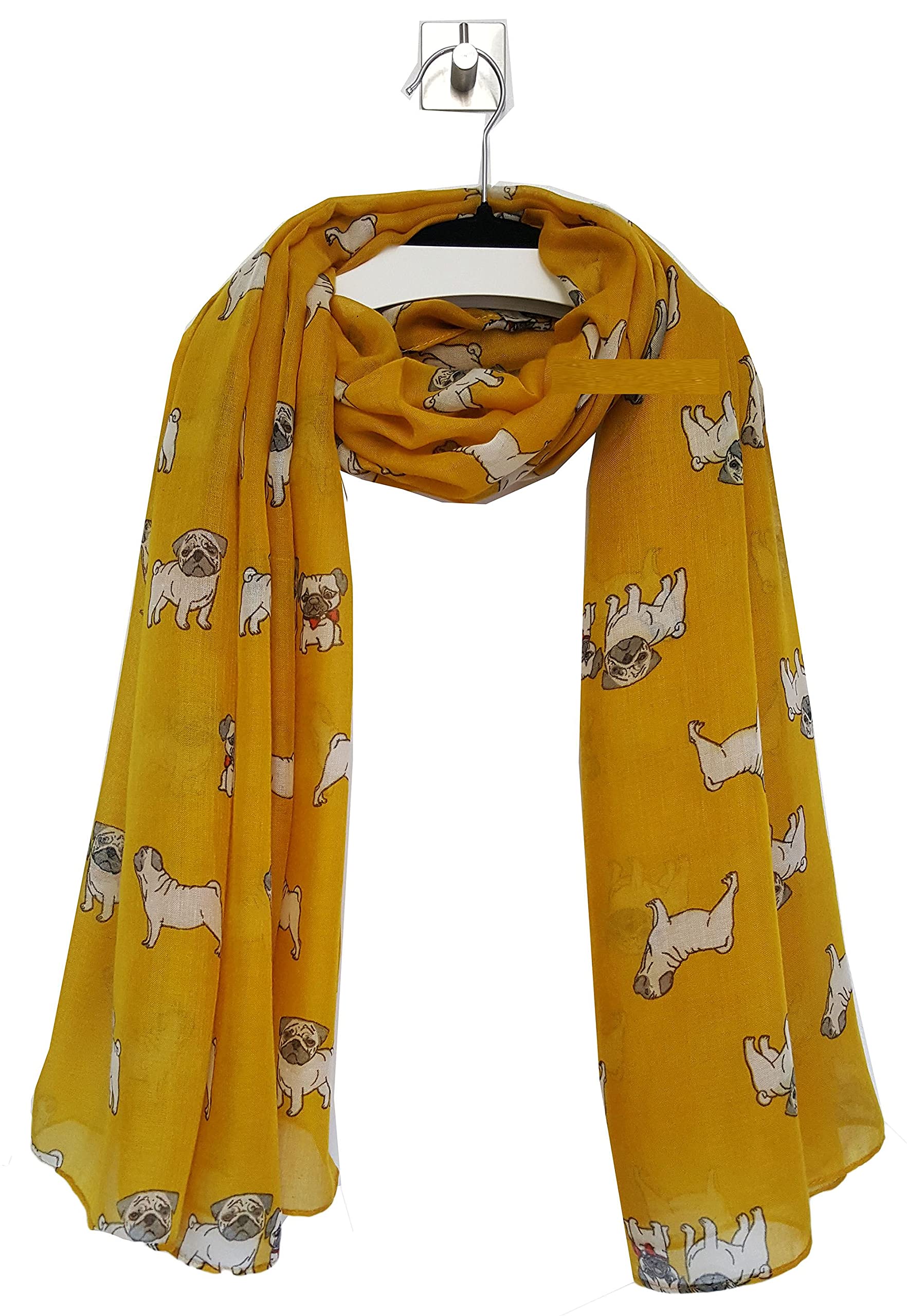 GFM Animal Print Scarf : Pug Pugs Dogs (FS)(PG-2999-D-MTD-Mustard)