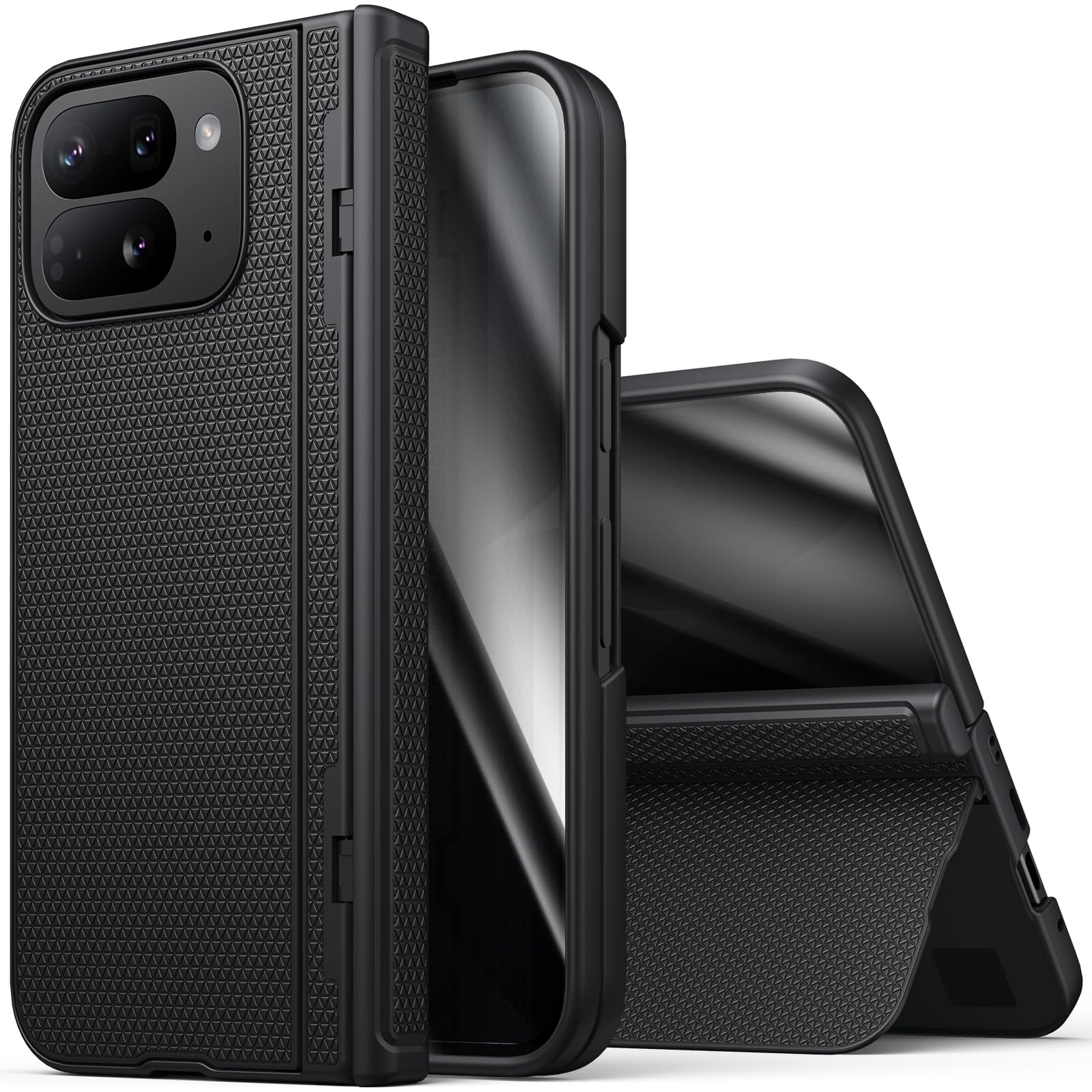 BXYJY for Google Pixel 10 Pro Fold Case, Front Privacy Screen Protector, Slim with Stand, Hinge Protection, Rugged Hard Full Body Cover, Daily Drop Protective Phone Case for Pixel 10 Pro Fold, Black