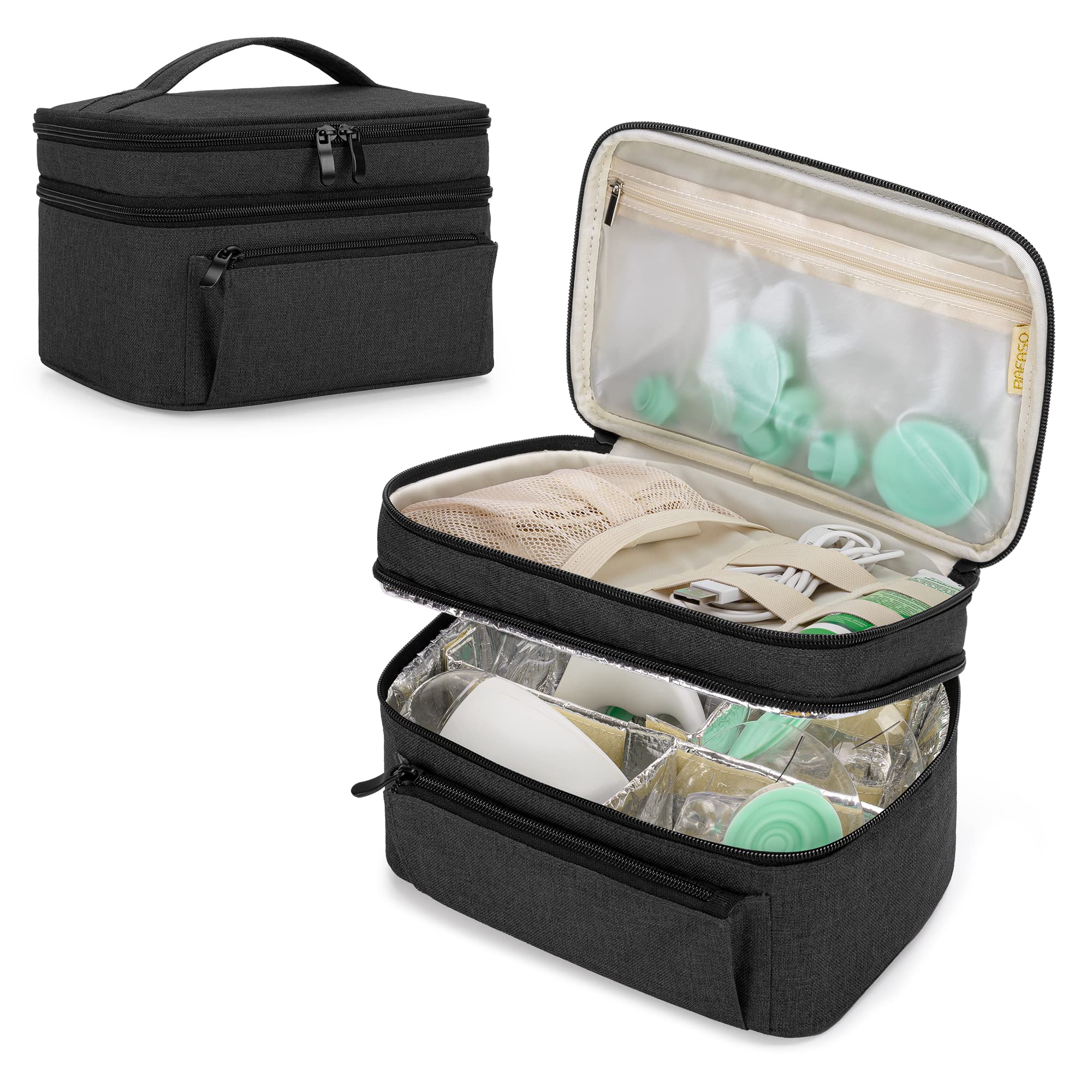 BAFASO Breast Pump Bag (Compatible with Pump in Style) with a Waterproof Pump Parts Pad, Carrying Case Compatible with Pump in Style and Extra Parts (Patent Pending), Black