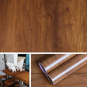 Livelynine 15.8x197 Inch Brown Distressed Wood Wall Paper Peel and Stick Kitchen Wallpaper Adhesive Shelf Liner Wood Paper for Wall Cabinet Liner Dining Room Old Furniture Decor Wall Decoration