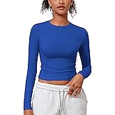 PrettyGuide Women's Cotton Jersey Long Sleeve Shirts Tight Fit Crewneck Crop Tops Basic Fall Going Out Y2K Tops