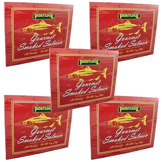 Portlock Gourmet Smoked Salmon Kosher(Chof K) Net Weight 4 OZ All Natural 5 Pack