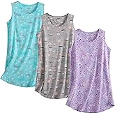 PNAEONG 3 Pack Womens Cotton Nightgown Round Neck Nightshirts Sleeveless Sleepwear Comfortable Tank Sleep Shirt, S-3XL