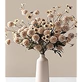 HyeFlora Fake Kiku Flowers, Faux Silk Pompon Mums Artificial Flowers, Chrysanthemum Stems Floral Arrangement Dried Flowers Vintage Decorative Indoor Home Decor Beige with Wax (Vase not Included)