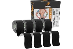 JUNE BUGZ ENTERPRISES JB Tape Kinesiology Tape – 80 Precut 10-Inch Strips – Black – Elastic, Latex-Free, Water Resistant – Athletic Muscle & Joint Support – 4 Rolls