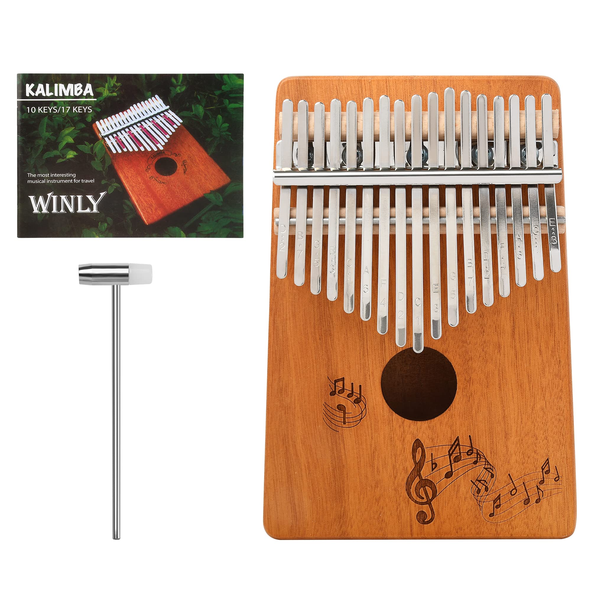 Alnicov Kalimba 17 Keys Thumb Piano with Study Instruction and Tune Hammer,Portable Mbira Mahogany Finger Piano,Gift for Kids Adult Beginners Professional(Musical Note)