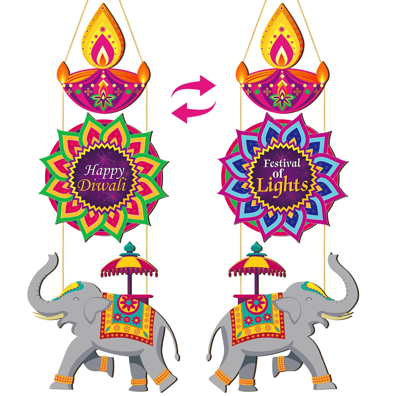 Photo 1 of **PARTIAL SET ONLY 1** Yookeer 1Pcs Happy Diwali Wooden Door Sign with Hanging Rope Indian Festival of Lights Party Welcome Decor Hanging Decorations Hindu Dewalee Greeting Indian Lakshmi Pooja Welcome Decor(Diwali)