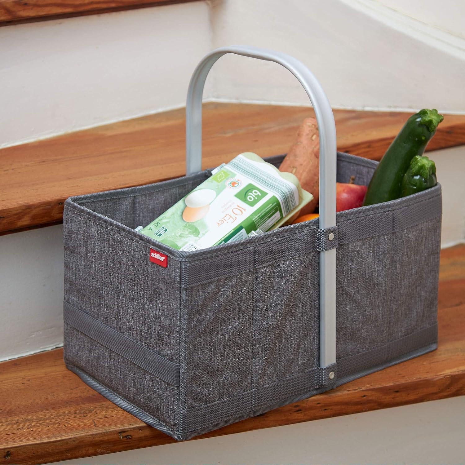 achilles Handle-Box Shopping Basket with Smart Folding System Folding Basket with Aluminum Handle Blend Grey Shopper 40x24x20 cm - Image 5