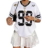 Bellcoco Jersey Shirts for Women Y2k Number Graphic Tees Oversized Half Sleeve V Neck T Shirt Tops Football Streetwear