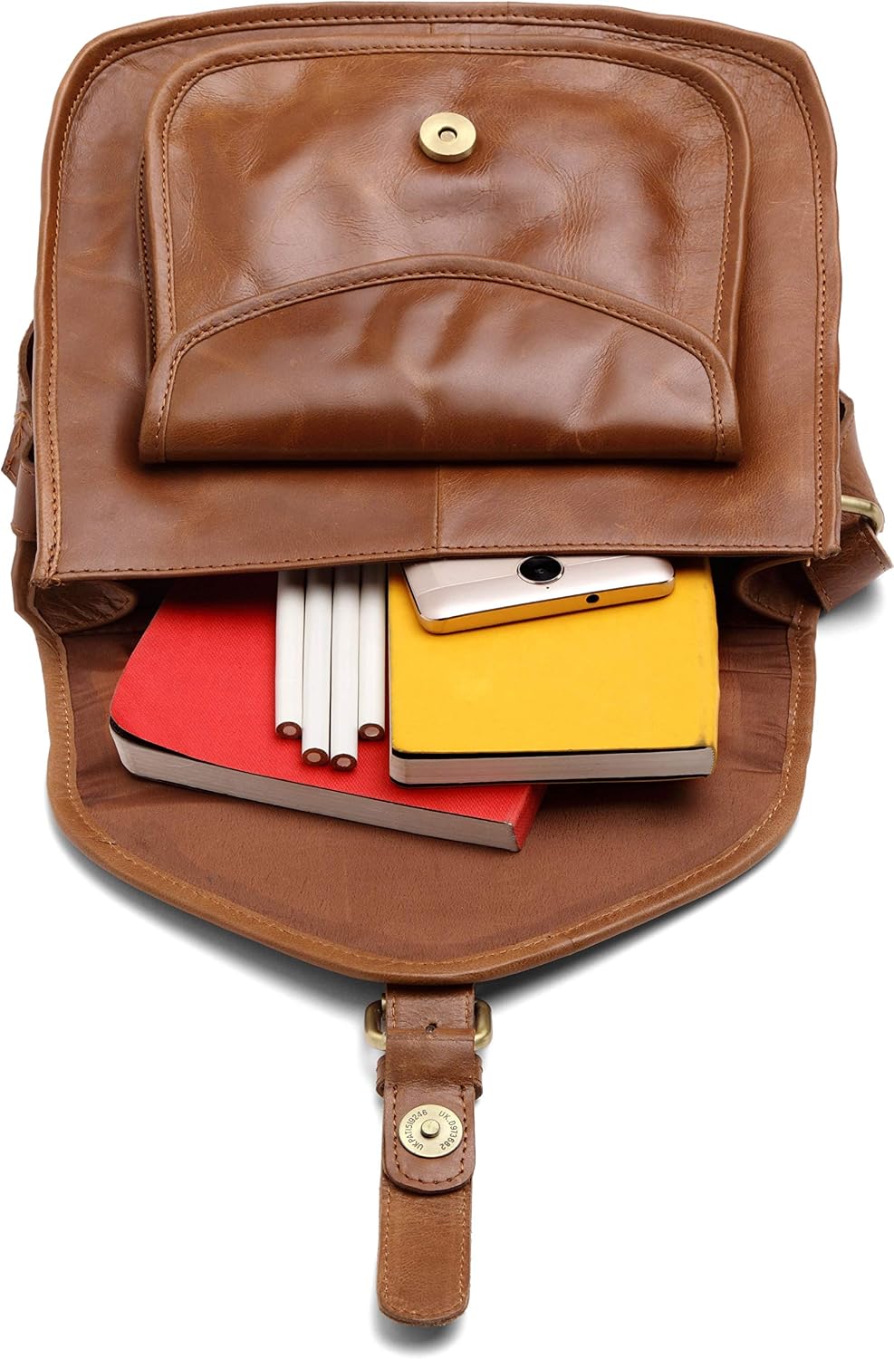 J. Wilson London Messenger Bag Women Leather Flapover 5 Litres (Distressed Crunch Tan) - Image 5