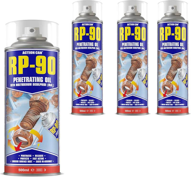 Action Can RP-90 Rapid Penetrating Oil 4x500ml MoS2 Rusty Seized Bolt Lubricant