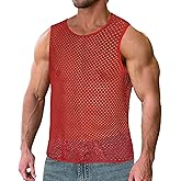 ZNVGIRL Men's Mesh Fishnet Muscle Top See Through Shirts Fitted Crew Neck Tee Clubwear