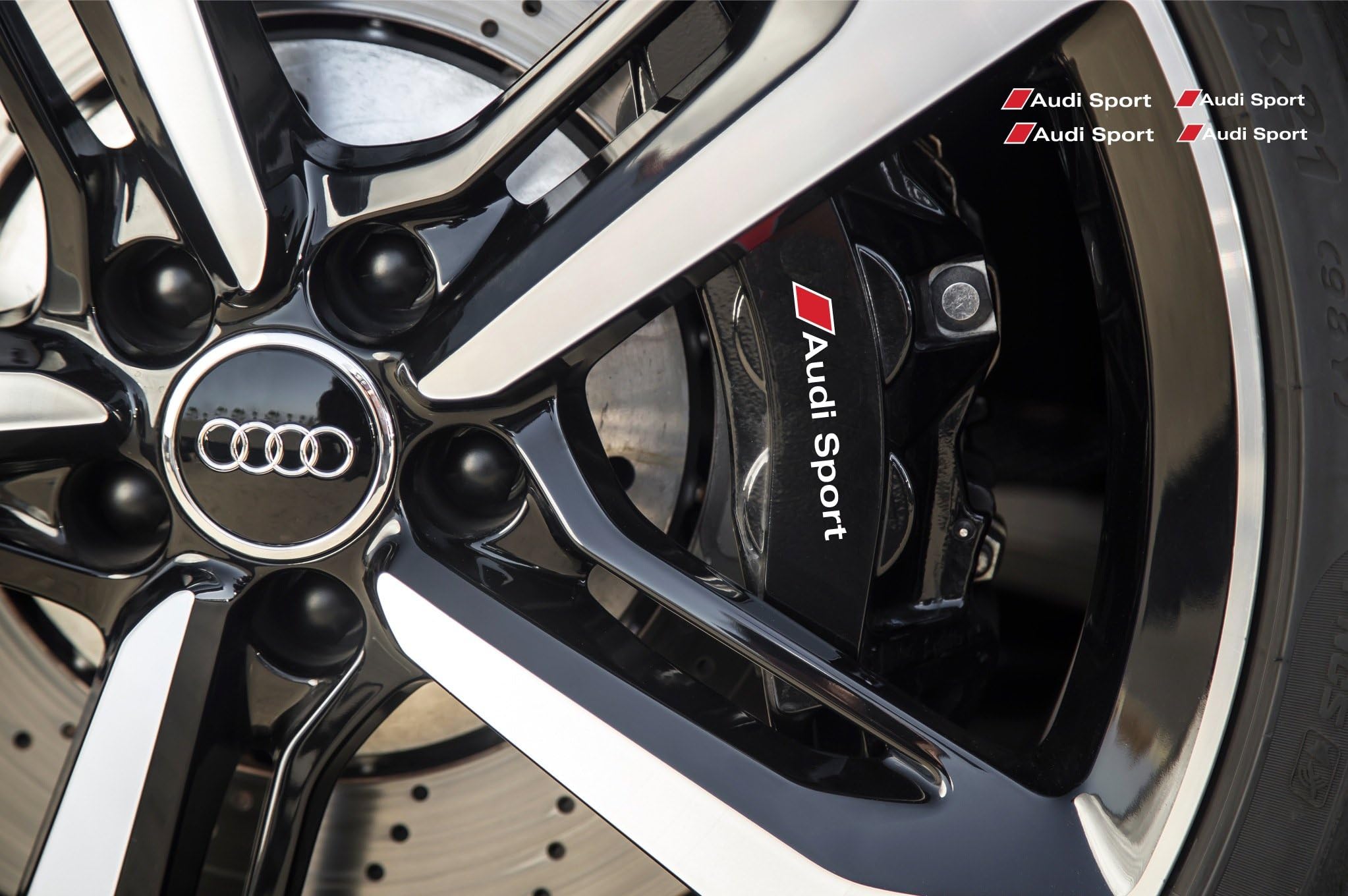 AUDI Sport Brake Caliper Mirror Window Decal 80mm + 110mm (White Ð red)