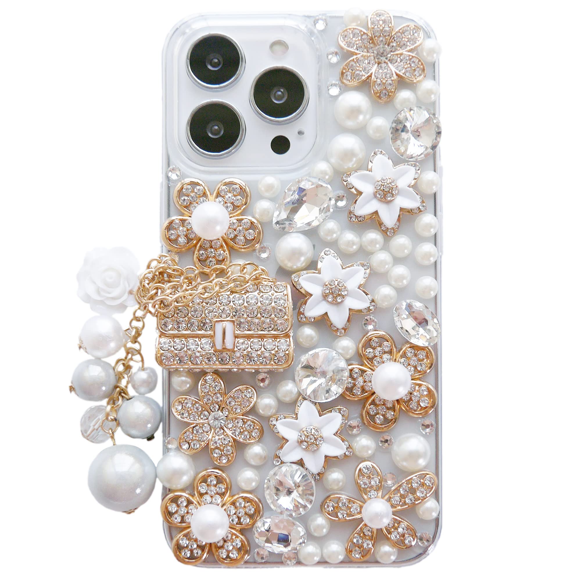 DMaos iPhone 13 Pro Max Women Case, Girly Handbag Design Sparkly Rhinestone Cover, Cute Bling Diamond Snow Flower, Beauty for iPhone13 Pro Max 6.7 Inch 2021