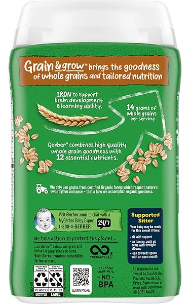 GERBER ORGANIC FOR BABY 1ST FOODS GRAIN & GROW CEREAL, OATMEAL CEREAL, MADE WITH WHOLE GRAINS & IRON, USDA ORGANIC & NON-GMO, 8-OUNCE CANISTER (PACK OF 1)