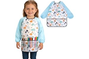 Milifox Smocks for Kids, Kids Art Smock, Waterproof Children Painting Apron Long Sleeve with 3 Pockets for Painting
