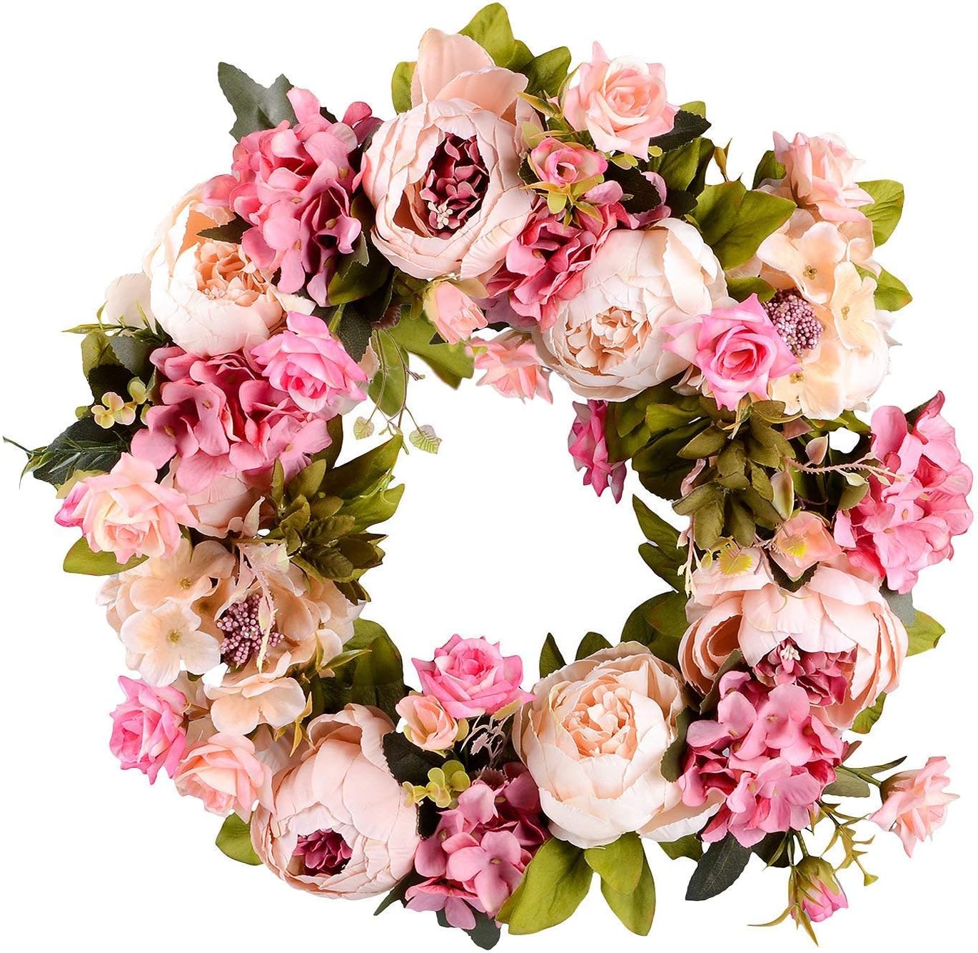 Couronne De Porte Printemps Pivoines Artificielles - Guirlande Fleurie 40 Cm Pour Mariage, Salon, Nouvel An, Décoration D'Entrée