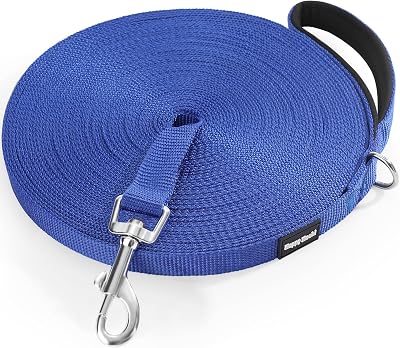 HAPPY HACHI 3m/10ft Dog Training Lead Nylon Leash 360° Clip Soft Handle Blue