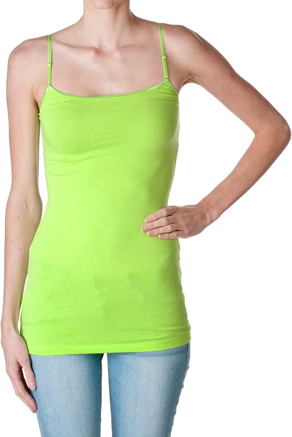Plain Long Spaghetti Strap Tank Top Camis Basic Camisole Cotton, Neon