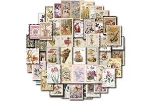 PRSTINCOL Vintage Postage Stamp Stickers for Scrapbook, 100 Pcs Deco Paper Stickers for Bullet Journal,Botanical Fairy Sticker for Junk Journal, DIY Crafts,Collage Album (Stamp-Like)