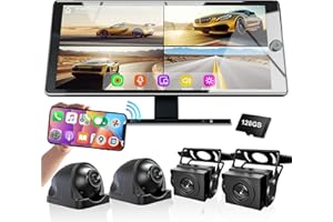 SLARY Wireless Carplay with 4K 4CH Dash Cam, Portable Apple Carplay HD Touchscreen for Car, Apple Carplay & Android Auto Car Radio w/DVR Recording, GPS Navigation/Mirror Link/Music Play - 10.36"