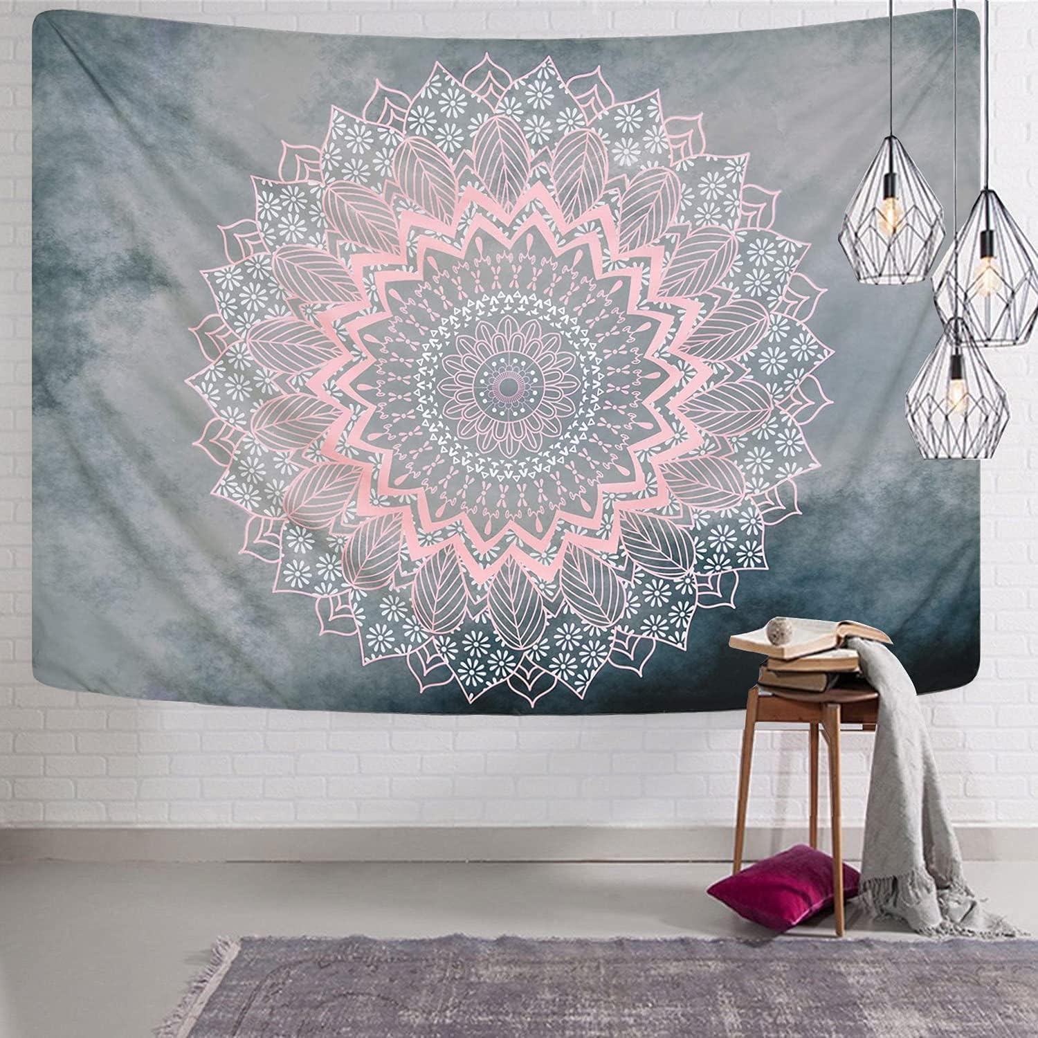 Tapestries - Likiyol Mandala Tapestry Grey Pink Tapestry Hippie Bohemian Floral Tapestries Wall Hanging for Room Bedroom
