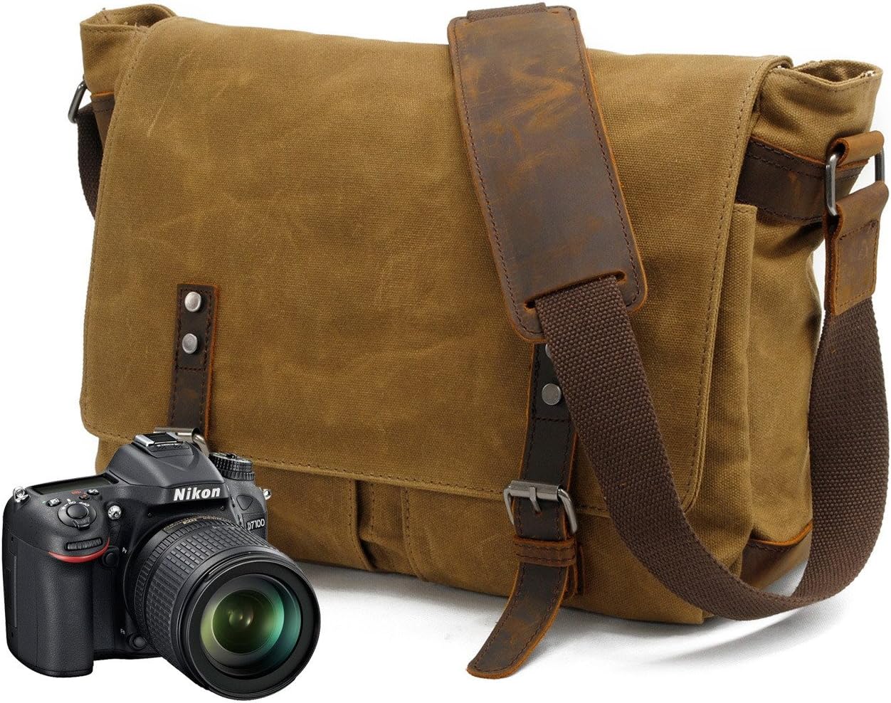 Canvas Camera Messenger Bag/Shoulder Bag/Cross Body Bag16928-1ND (Khaki)