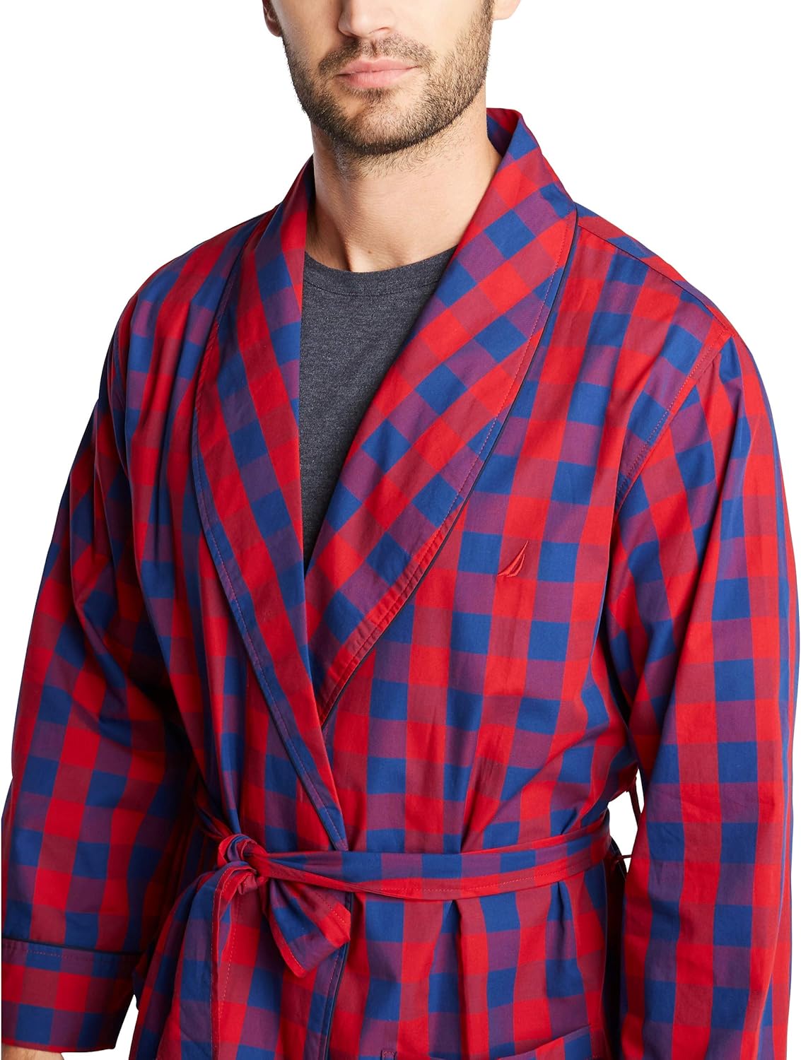 Nautica Men's Long Sleeve Lightweight Cotton Woven Robe at  Men’s Clothing store