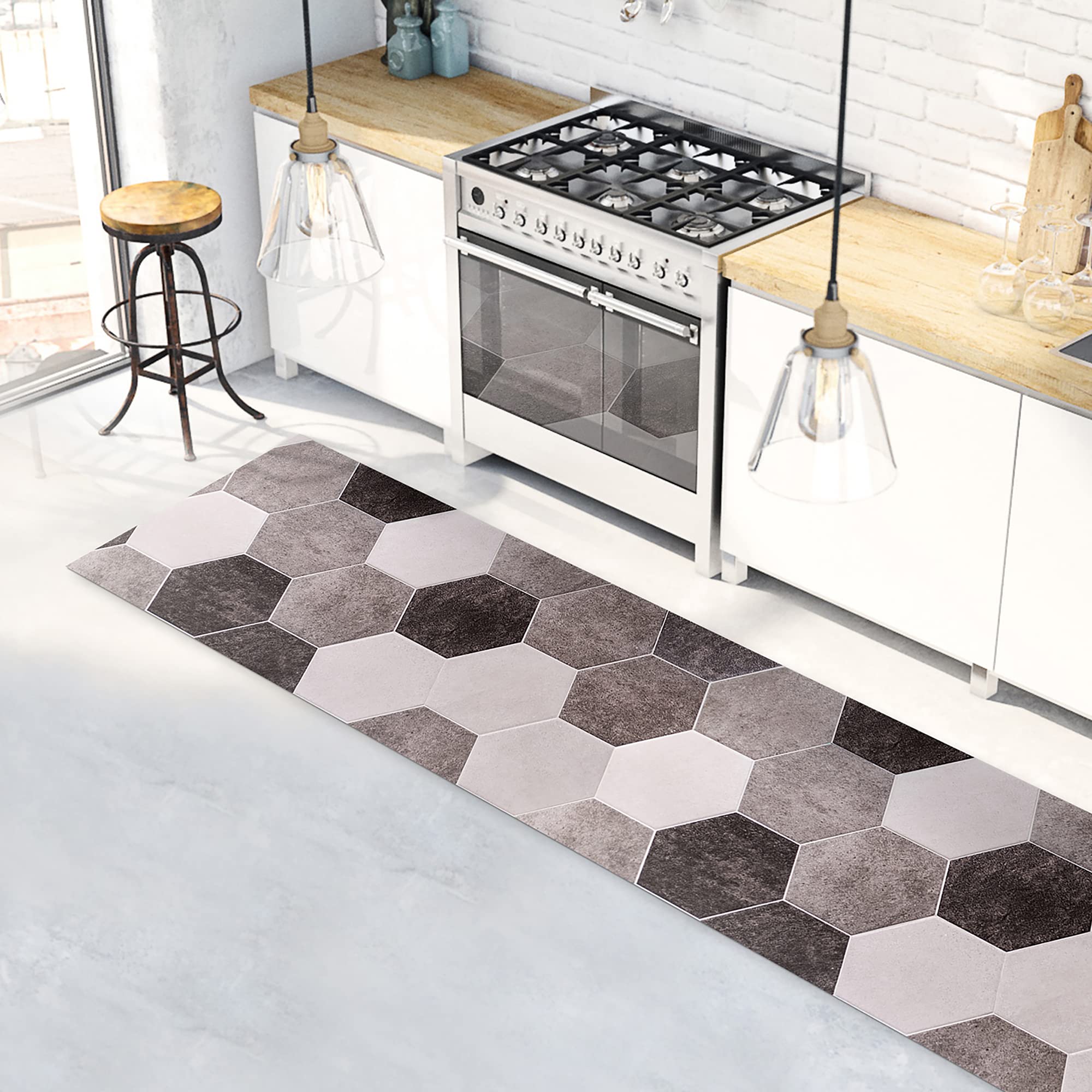 CREARREDA Non-Slip and Washable Vinyl Kitchen Rug, Multi-Purpose Runner, Wear-resistant, Stain Resistant Kitchen Runner, Suitable for Holding Under Sink and Stoves, 100% Made in Italy Print