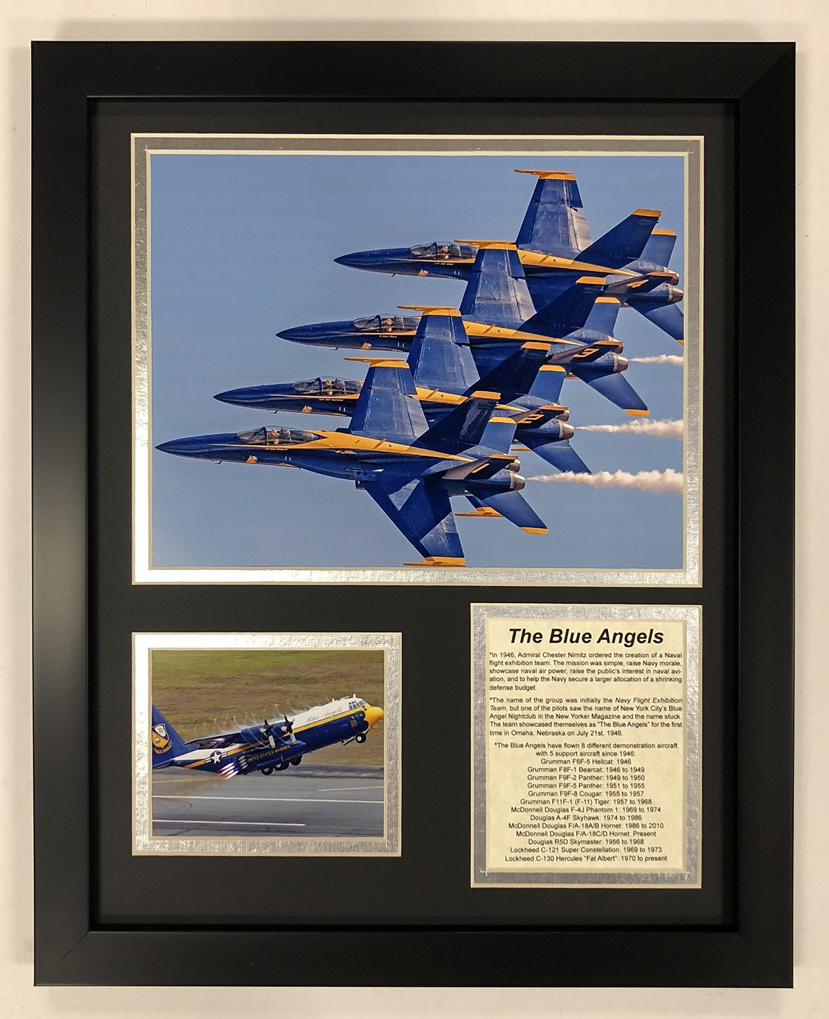 Legends Never Die US Navy Blue Angels Framed Double Matted Photos, 12" x 15"
