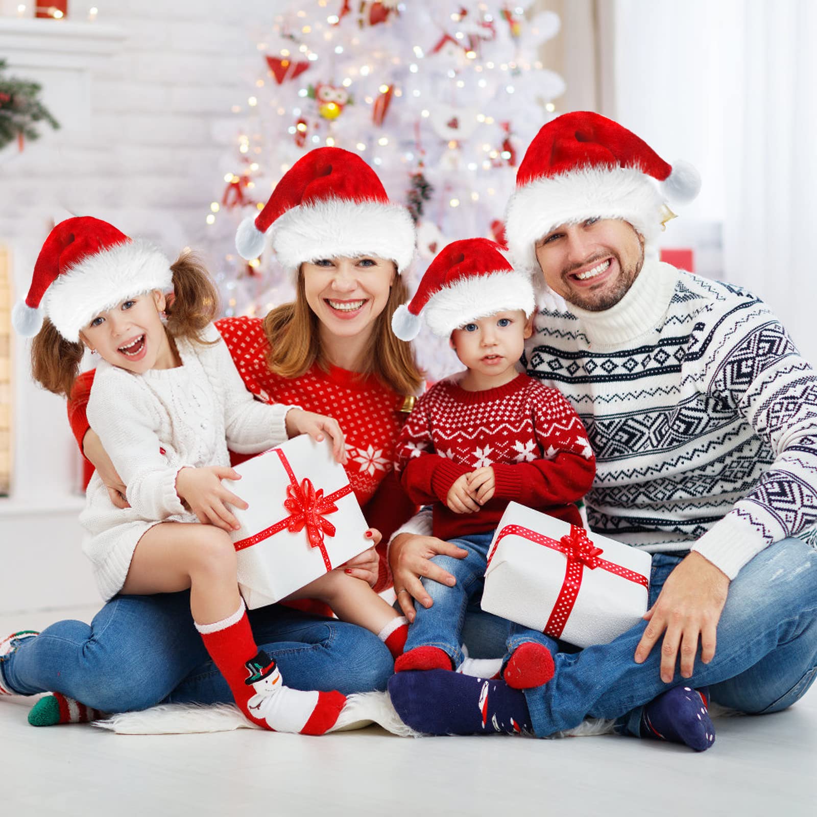 Haomaomao Christmas Hats, Santa Hat for Kids/Baby Unisex Warm Comfort Red Velvet Holiday Xmas Hat for New Year Festive Party