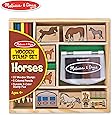 Melissa & Doug Wooden Stamp Activity Set - Horse Stable, 10 Stamps, 5 Colored Pencils, Washable Ink, Multicolor, Ages 4+