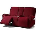 ULTICOR Jacquard Design Reclining Loveseat with Middle Console Slipcover, 8-Piece Stretch Sofa Covers, 2 seat Loveseat Recliner Cover, Washable (Burgundy - Wine, Loveseat with Console Recliner Cover)