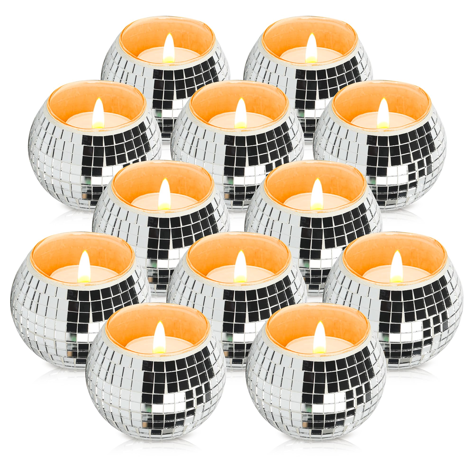 Photo 1 of 12 Pcs Disco Ball Candle Holder Glass Mirror Candle Holder Disco Ball Decor for Wedding, Party, and Christmas