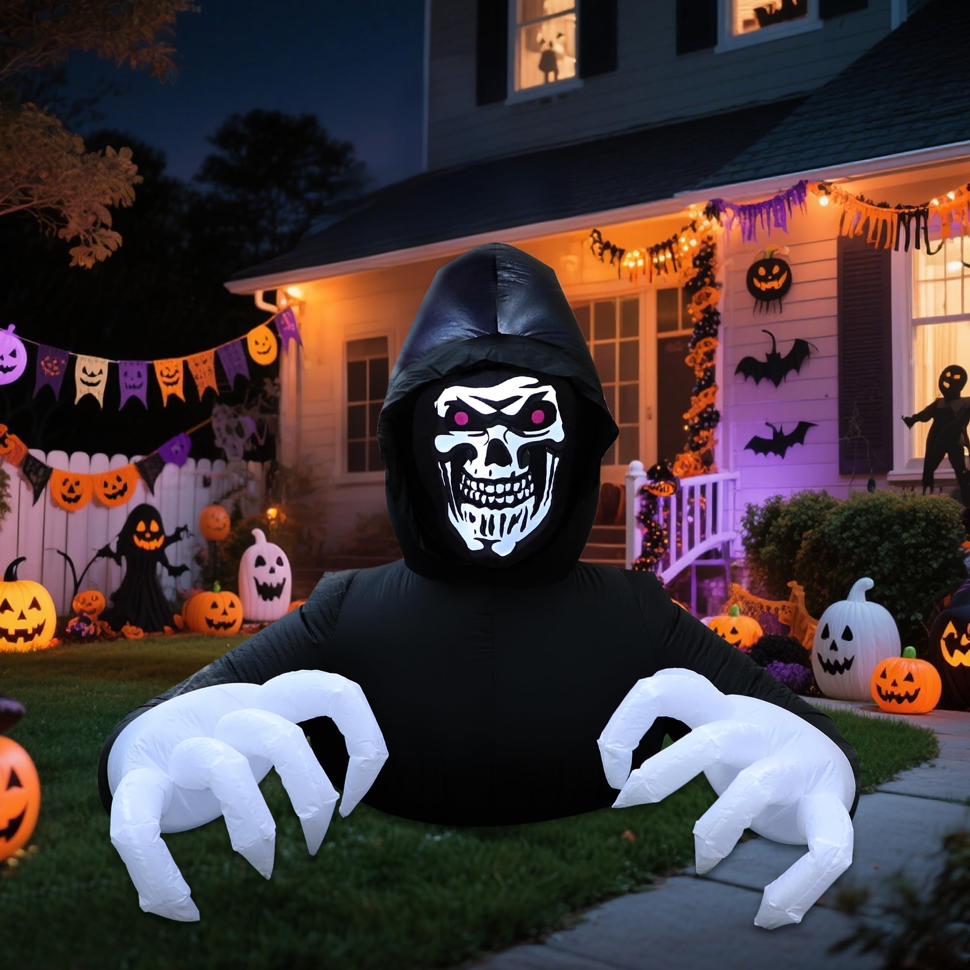 Photo 1 of DR.DUDU 6 Ft Halloween Inflatable Decoration Grim Reaper Spooky Ghost with LED Lights for Outdoor Garden Yard Lawn