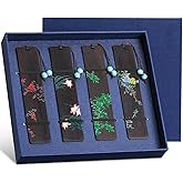 Outus 4 Pieces Wooden Bookmarks for Men Women Employee Appreciation Gifts Valentine's Day Gifts for Men Vintage Handmade Bookmarks Natural Wood Carving for Book Lovers Birthday(Fresh Style)